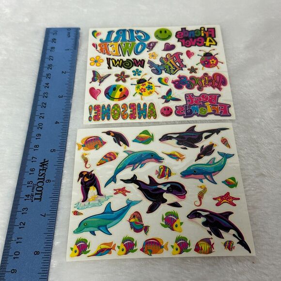 Vintage 90's Lisa Frank Temporary Body Sticker Sheet Lot Sea life Girl Power - Picture 4 of 7